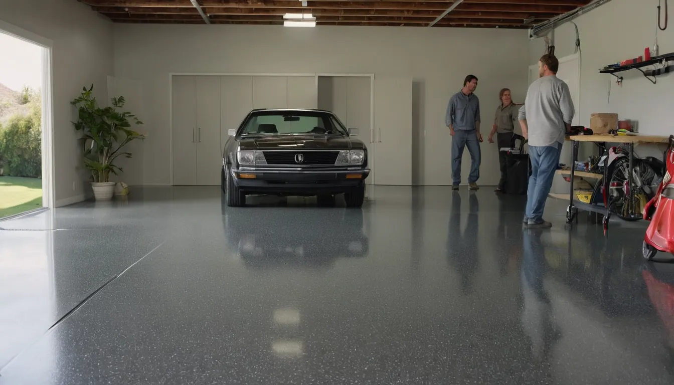 Finished epoxy garage floor with colored flakes in a clean home garage in Schaumburg